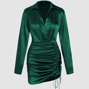 Cider Solid Drawstring Satin Mini Dress